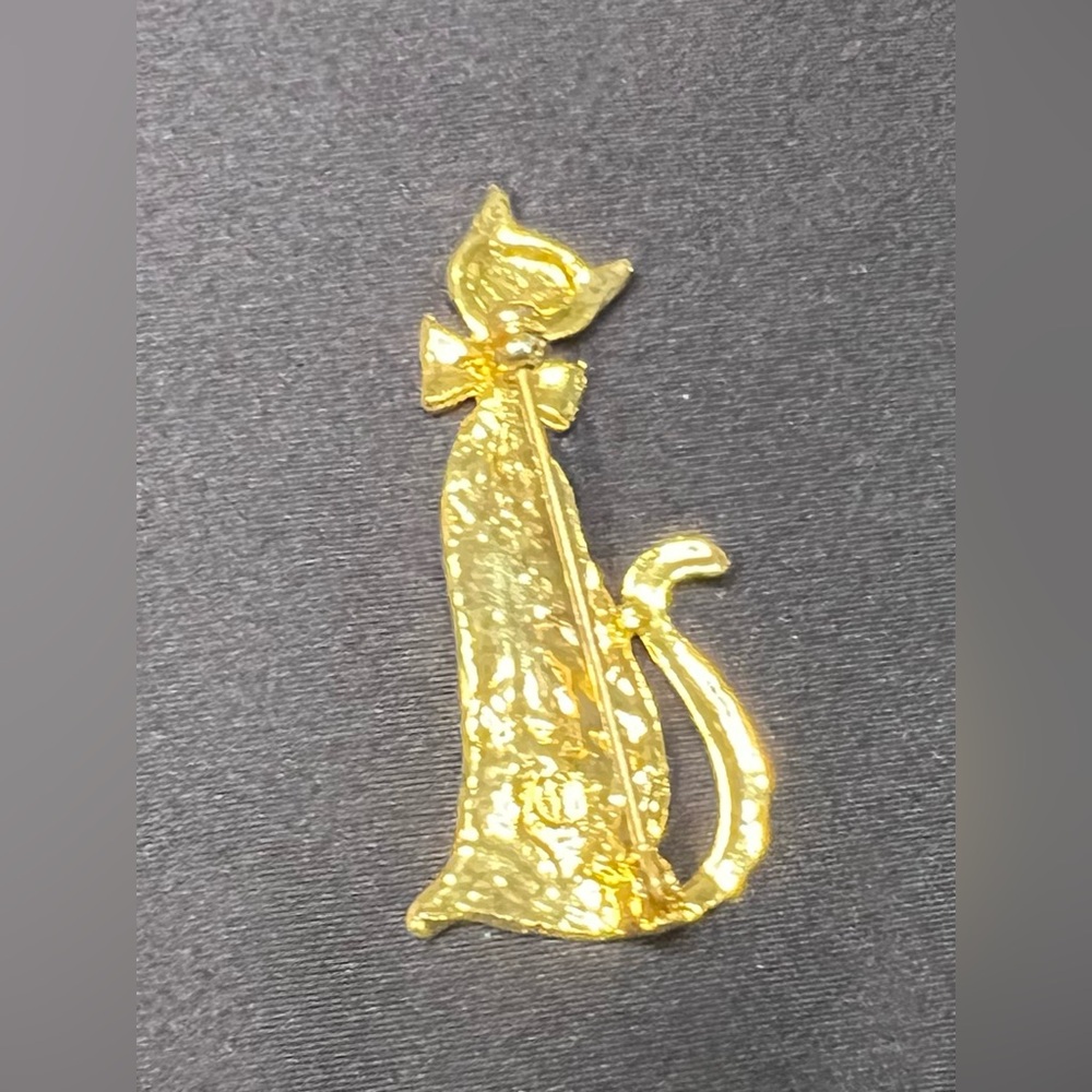 Vintage Elegant Black and Gold Cat Brooch / Pin Costume Jewelry - Picture 3 of 5